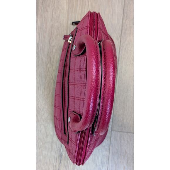 Tignanello Quilted Leather Crescent Satchel Organizer Bag Raspberry Pink Red - Picture 6 of 12